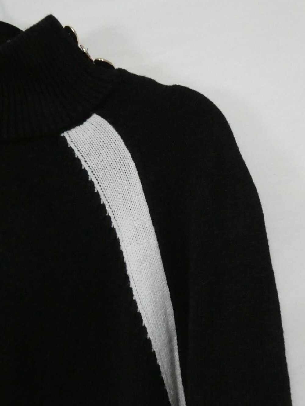 TRISTAN Long Mock Neck Sweater Dress Button Detail - Black and White - Medium - Picture 5 of 16